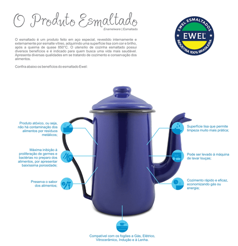 Bule para Café Esmaltado Tradicional - nº 14 - Azul - 1500 ml (EWEL)