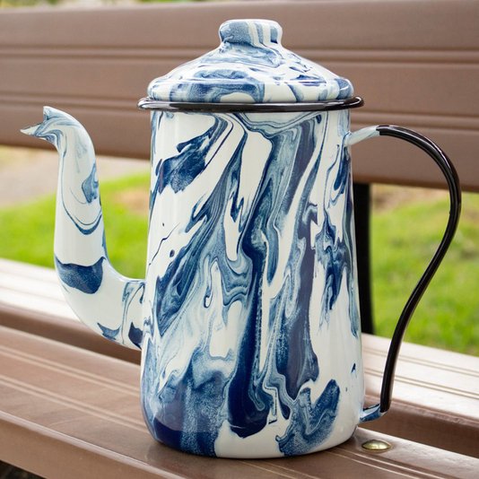 Bule para Café Esmaltado Tradicional - nº 14 - Azul - 1500 ml (EWEL Coleção Marmorizada)