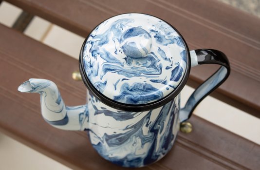 Bule para Café Esmaltado Tradicional - nº 14 - Azul - 1500 ml (EWEL Coleção Marmorizada)