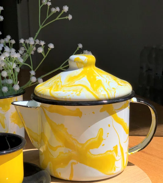 Bule para Chá Esmaltado - nº 10 - Amarelo - 600 ml (EWEL Coleção Marmorizada)