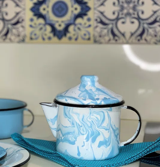 Bule para Chá Esmaltado - nº 10 - Azul Claro - 600 ml (EWEL Coleção Marmorizada)