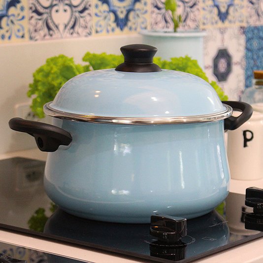 Caçarola Esmaltada com Alças - Bojuda Azul Claro - EWEL