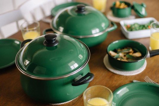 Caçarola Esmaltada com Alças - Bojuda Verde - EWEL