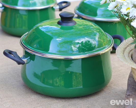 Caçarola Esmaltada com Alças - Bojuda Verde - EWEL