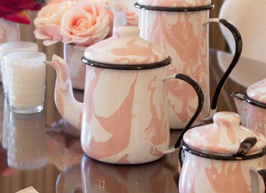 Cafeteira Esmaltada Tradicional - nº 12 - Rosa Clara - 1100 ml (EWEL Coleção Marmorizada)