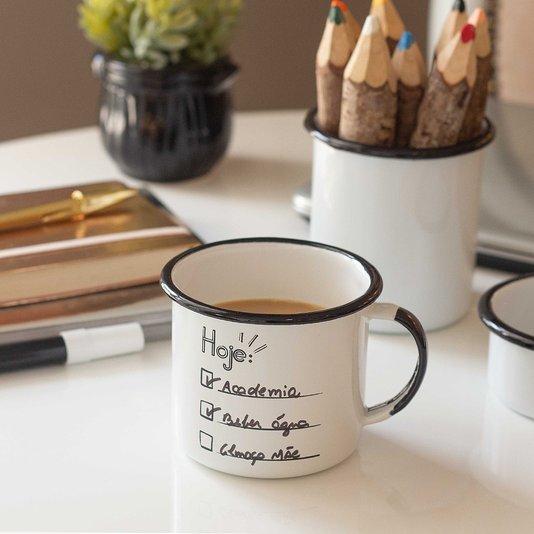 Caneca Esmaltada Agenda Branca - EWEL