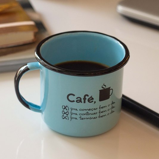 Caneca Esmaltada Café o Dia Todo Azul Claro - EWEL