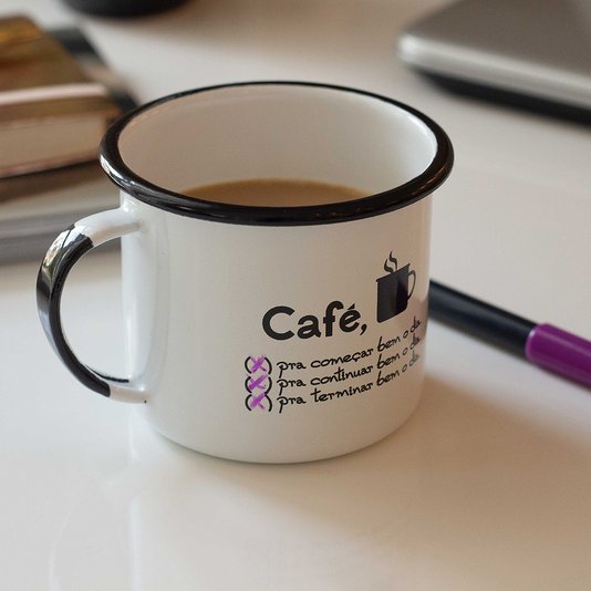 Caneca Esmaltada Café o Dia Todo Branca - EWEL
