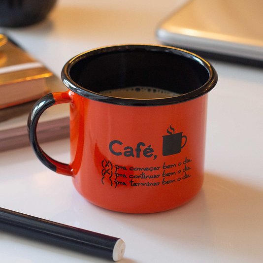 Caneca Esmaltada Café o Dia Todo Laranja - EWEL
