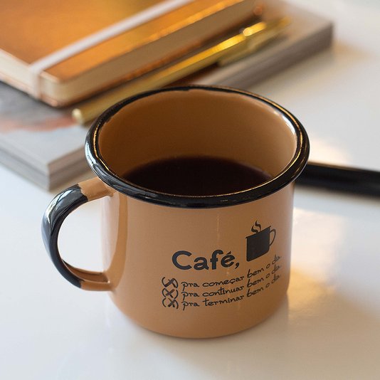 Caneca Esmaltada Café o Dia Todo Marrom - EWEL
