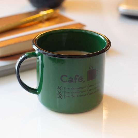 Caneca Esmaltada Café o Dia Todo Verde - EWEL