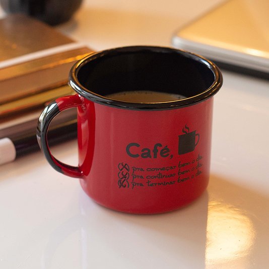 Caneca Esmaltada Café o Dia Todo Vermelha - EWEL