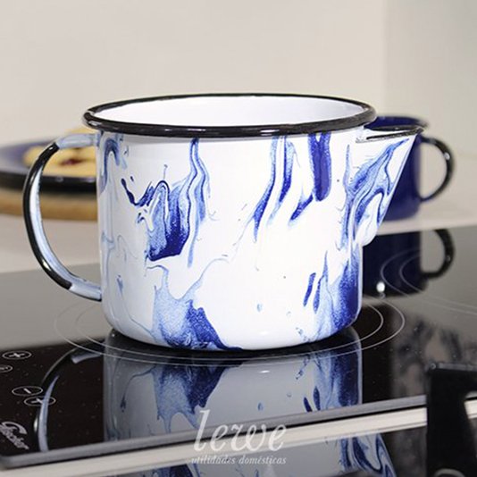 Caneca Esmaltada com Bico - nº 12 - Azul - 1000 ml (EWEL Coleção Marmorizada)