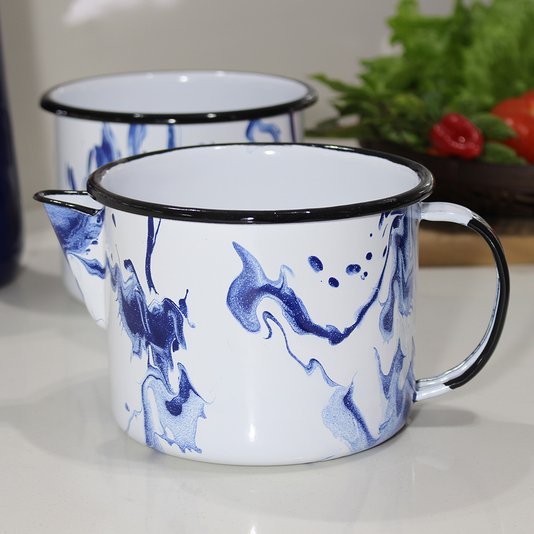 Caneca Esmaltada com Bico - nº 12 - Azul - 1000 ml (EWEL Coleção Marmorizada)