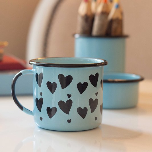 Caneca Esmaltada Coração Azul Claro - EWEL