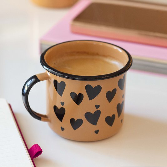 Caneca Esmaltada Coração Marrom - EWEL