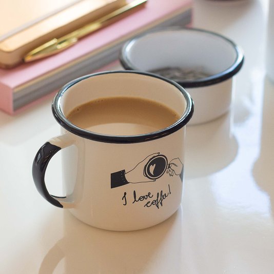 Caneca Esmaltada I Love Coffee Branca - EWEL