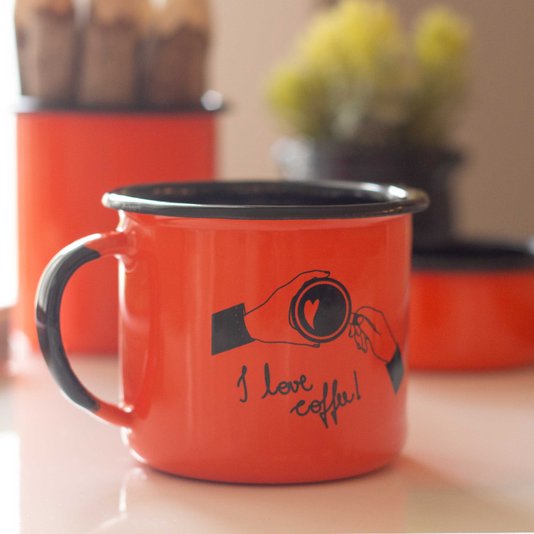 Caneca Esmaltada I Love Coffee Laranja - EWEL