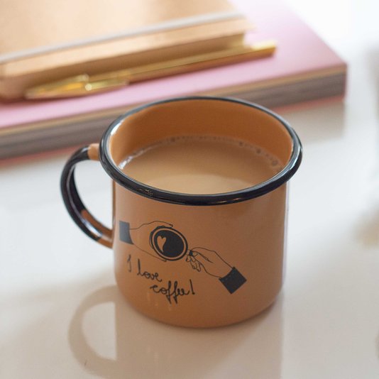 Caneca Esmaltada I Love Coffee Marrom - EWEL
