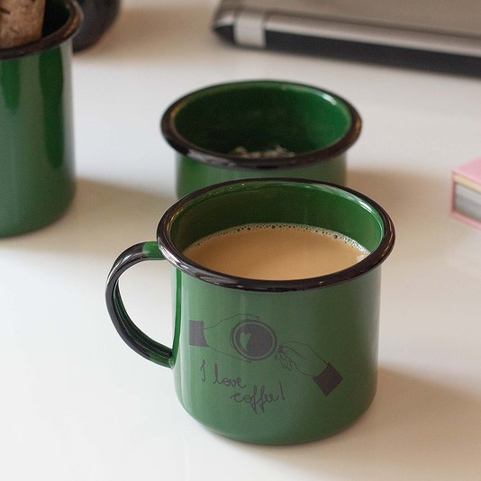 Caneca Esmaltada I Love Coffee Verde - EWEL