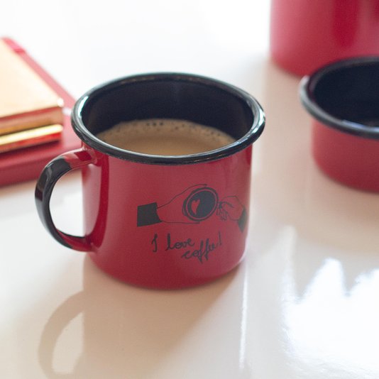 Caneca Esmaltada I Love Coffee Vermelha - EWEL