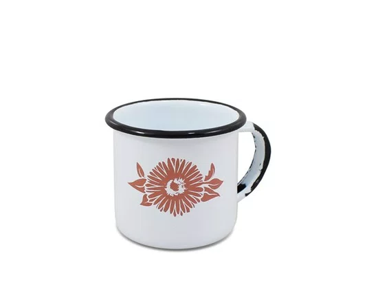 Caneca n° 08 Esmaltada Branca com Flor Coral - Ewel