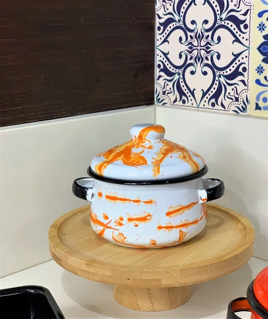 Mini Caçarola Esmaltada com Alça - nº 10 - Laranja - 500 ml (EWEL Coleção Marmorizada)