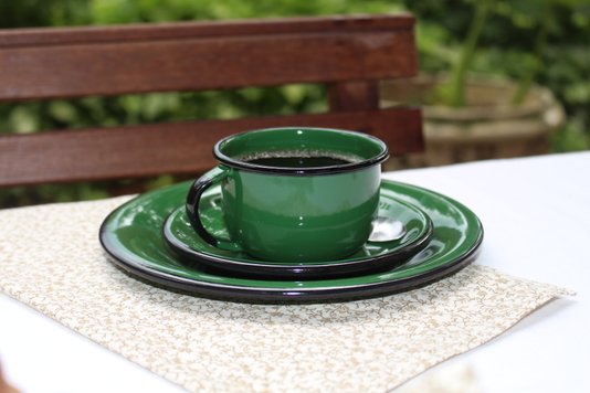 Xícara Esmaltada com Pires Esmaltado Verde - EWEL