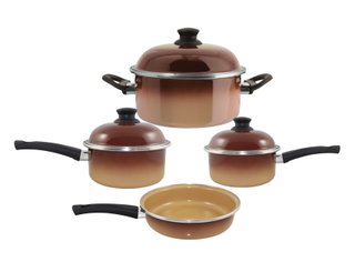 Conjunto de Panelas Esmaltadas – 04 pçs – Marrom (EWEL)