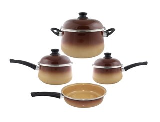 Conjunto de Panelas Esmaltadas – Bojuda – 04 pçs – Marrom (EWEL)