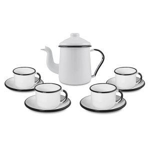 Conjunto de Café Esmaltado – 09 pçs – Branco (EWEL)