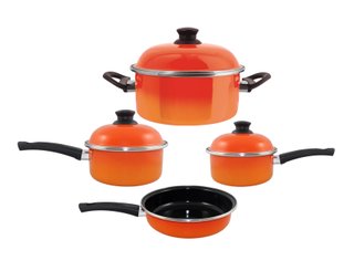 Conjunto de Panelas Esmaltadas – 04 pçs – Laranja (EWEL)