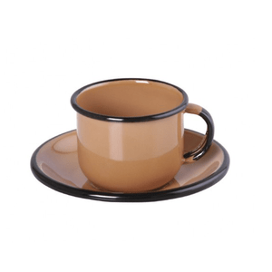 Xícara Esmaltada com Pires Esmaltado Marrom - EWEL
