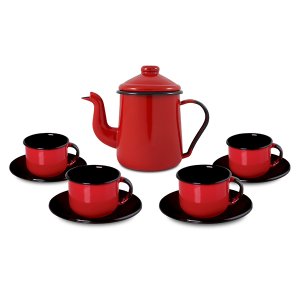 Conjunto de Café Esmaltado – 09 pçs – Vermelho (EWEL) Conjunto de Café Esmaltado – 09 pçs – Vermelho (EWEL)