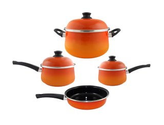 Conjunto de Panelas Esmaltadas – Bojuda – 04 pçs – Laranja (EWEL)