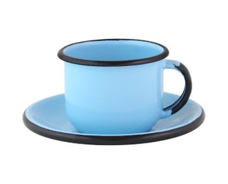Xícara Esmaltada com Pires Esmaltado Azul Claro - EWEL