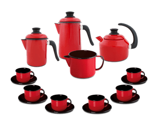 Kit Café Esmaltado 16 peças - Vermelho