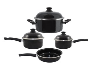 Conjunto de Panelas Esmaltadas – 04 pçs – Preto (EWEL)