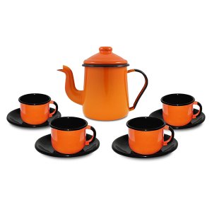 Conjunto de Café Esmaltado – 09 pçs – Laranja (EWEL) Conjunto de Café Esmaltado – 09 pçs – Laranja (EWEL)