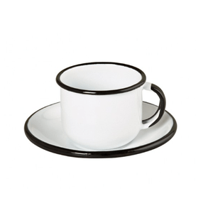 Xícara Esmaltada com Pires Esmaltado Branca - EWEL