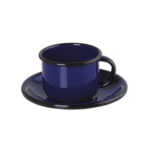 Xícara Esmaltada com Pires Esmaltado Azul - EWEL