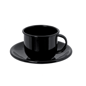 Xícara Esmaltada com Pires Esmaltado Preta - EWEL