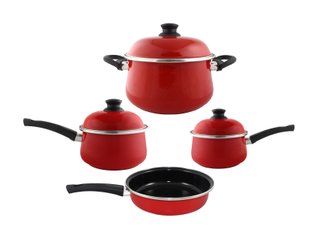 Conjunto de Panelas Esmaltadas – Bojuda – 04 pçs – Vermelho (EWEL)