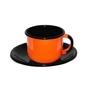 Xícara Esmaltada com Pires Esmaltado Laranja - EWEL