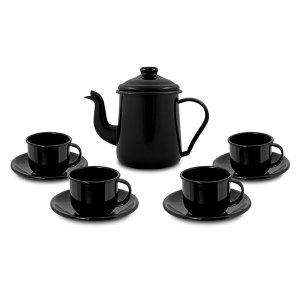 Conjunto de Café Esmaltado – 09 pçs – Preto (EWEL)