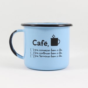 Caneca Esmaltada Café o Dia Todo Azul Claro - EWEL