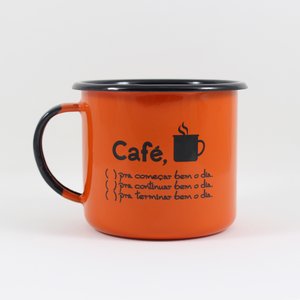 Caneca Esmaltada Café o Dia Todo Laranja - EWEL