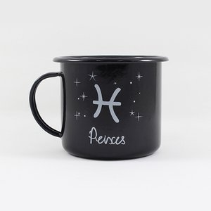 Caneca Esmaltada Preta - Signo Peixes - Ewel