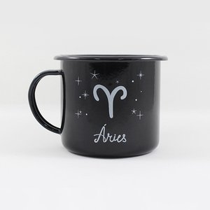 Caneca Esmaltada Preta - Signo Áries - Ewel