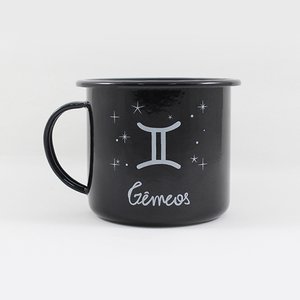 Caneca Esmaltada Preta - Signo Gêmeos - Ewel